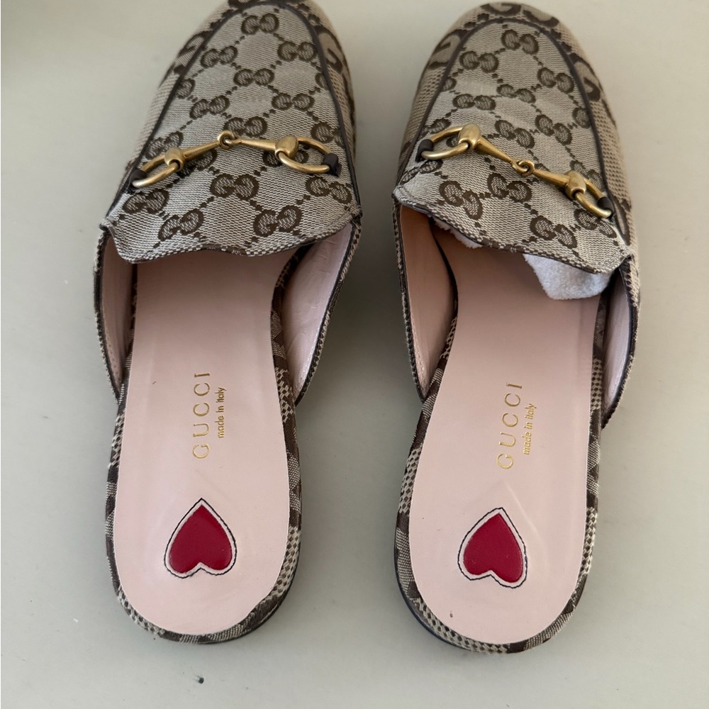 Gucci Brown & Beige GG Canvas Horsebit Slip-On Loafers - Picture 7 of 8
